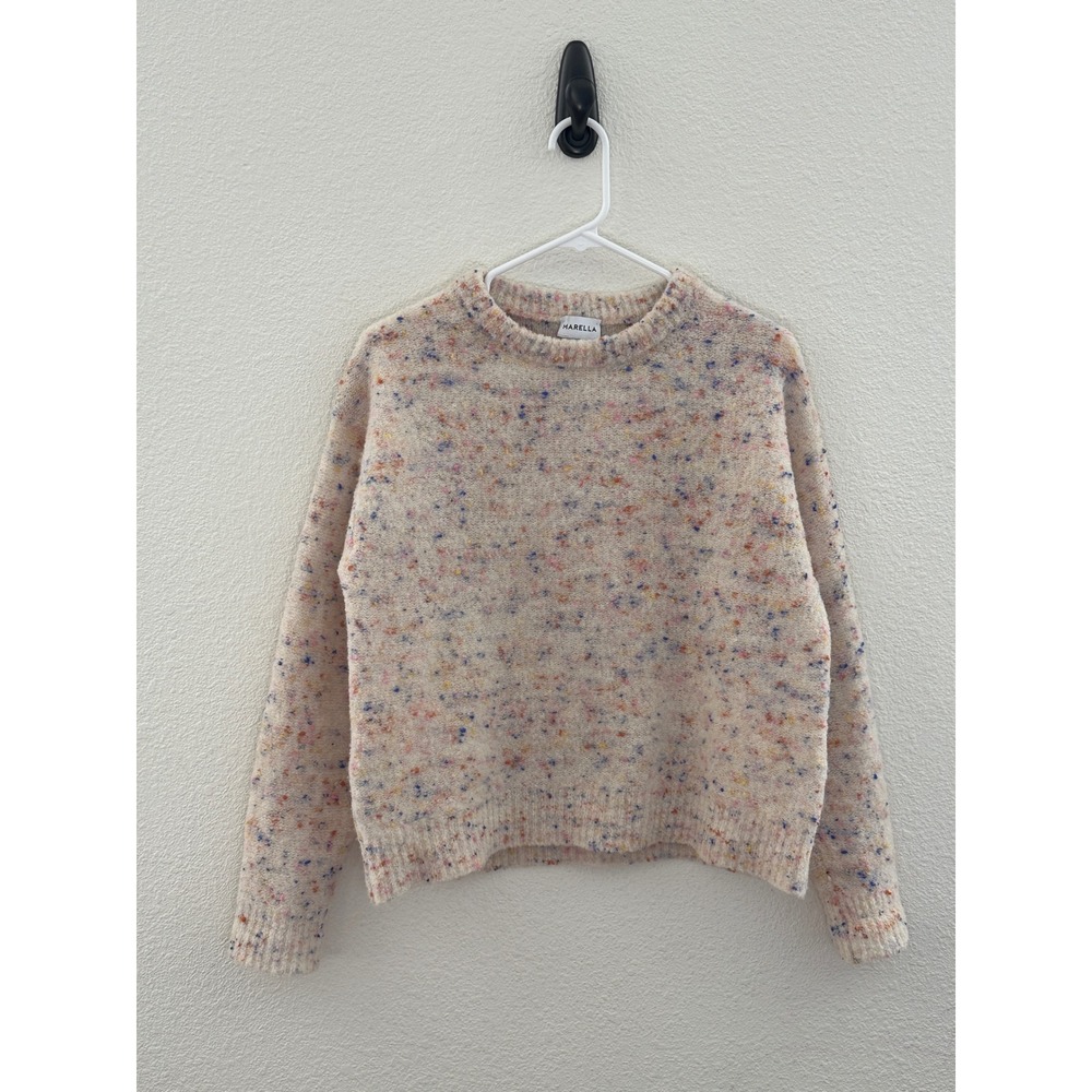 Marella Sweater Cream Multi Confetti Knit Crewneck Pullover Cozy Designer Medium